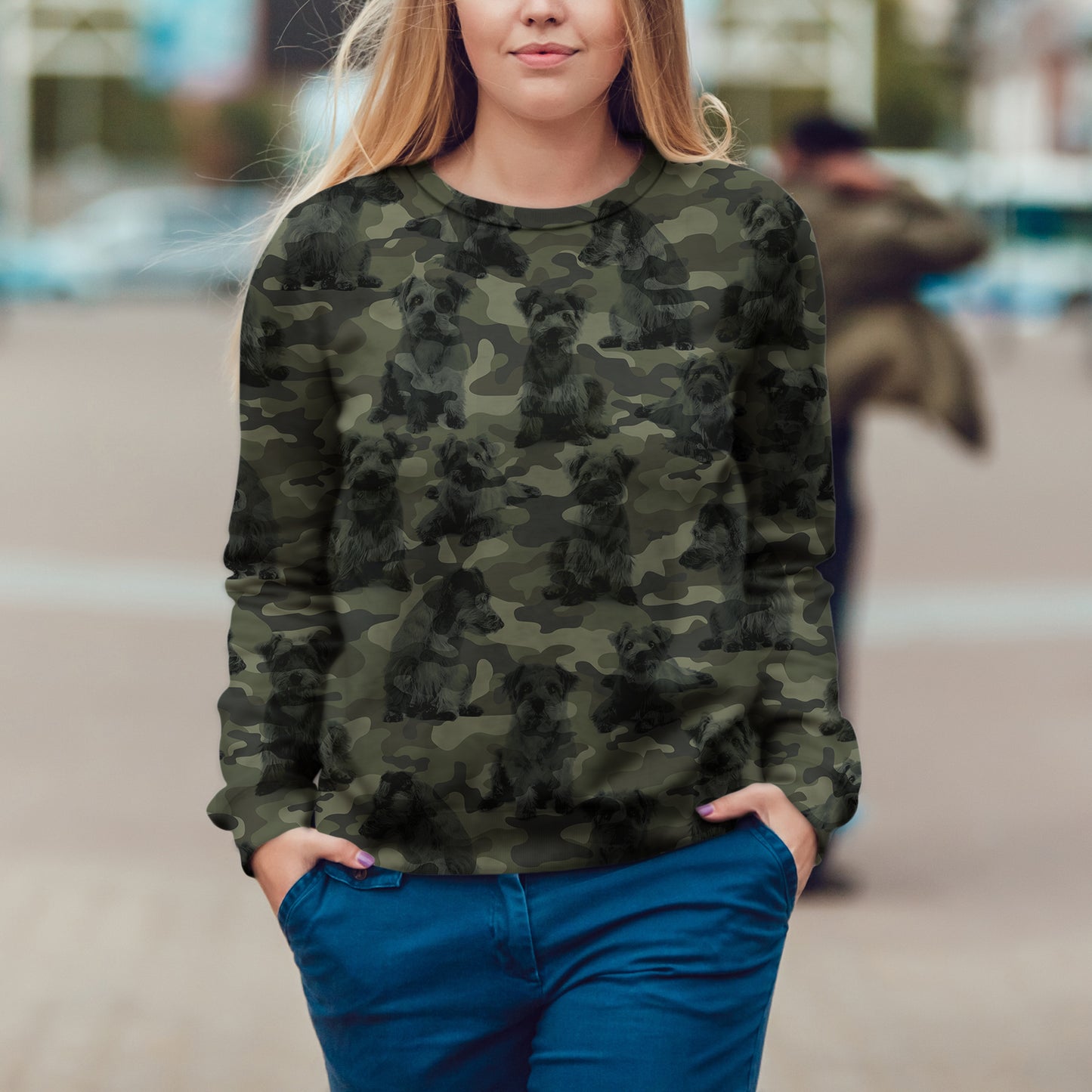 Street Style With Norfolk Terrier Camo Sweatshirt V1