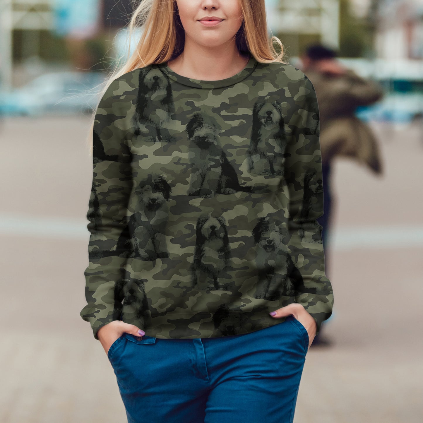 Street Style With Old English Sheepdog Camo Sweatshirt V1