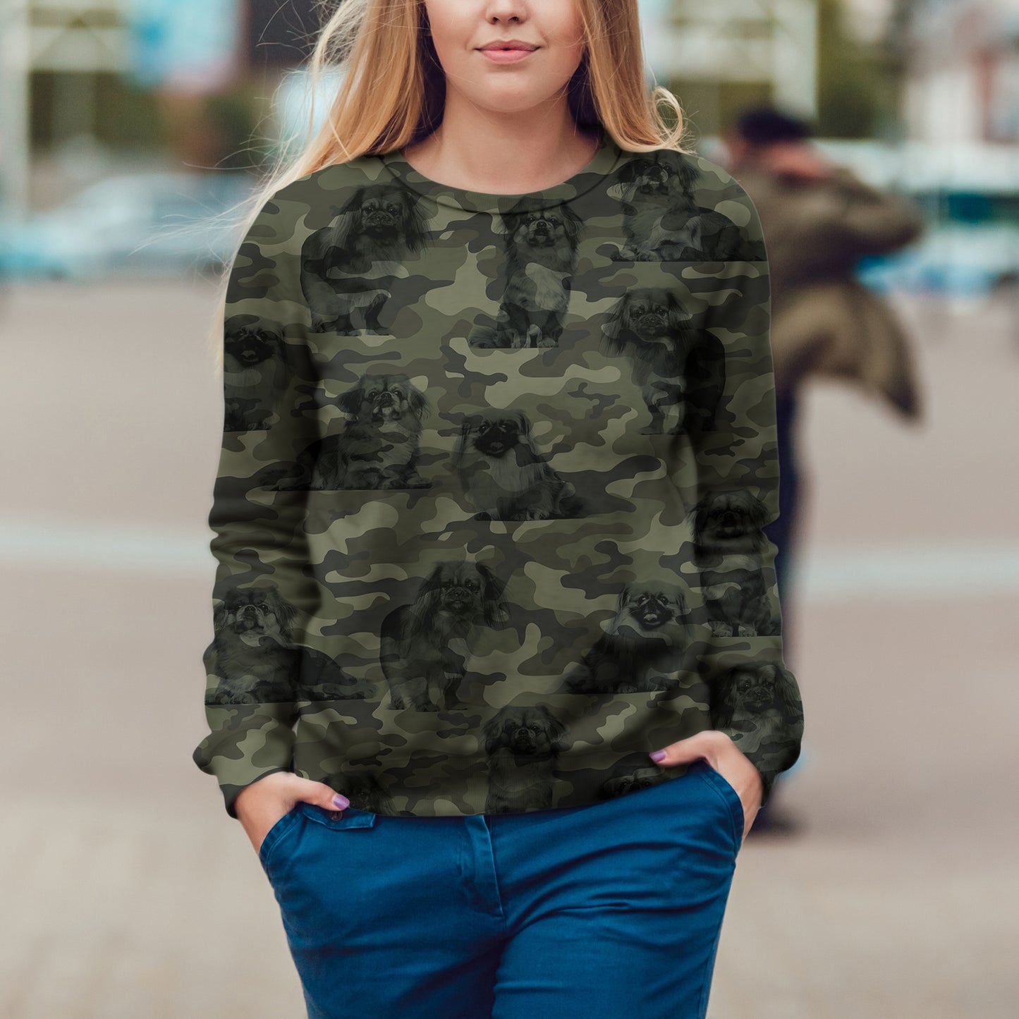 Street Style avec sweat-shirt camouflage pékinois V1