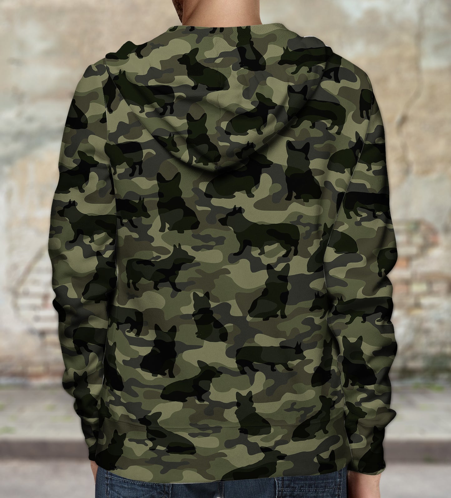 Style de rue avec sweat à capuche camouflage Welsh Corgi V1