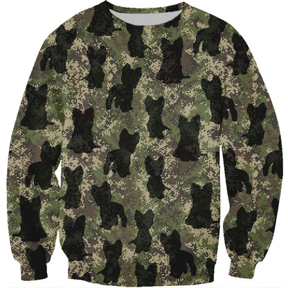 Street Style With Yorkshire Terrier Camo Sweatshirt V3