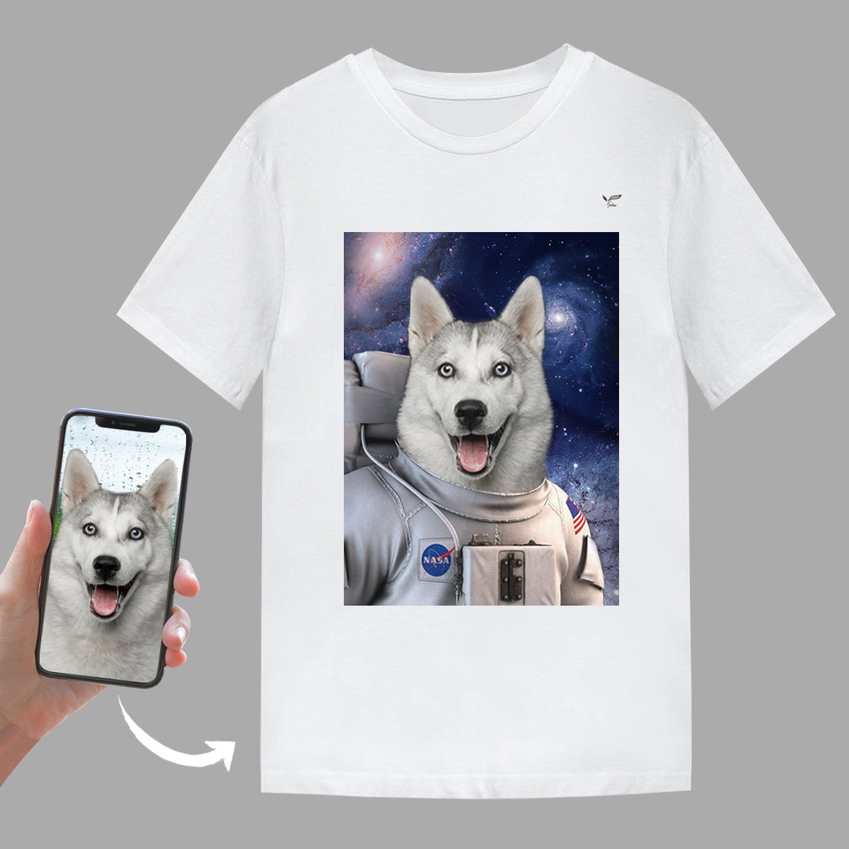 Der Astronaut – personalisiertes T-Shirt mit dem Foto Ihres Haustieres