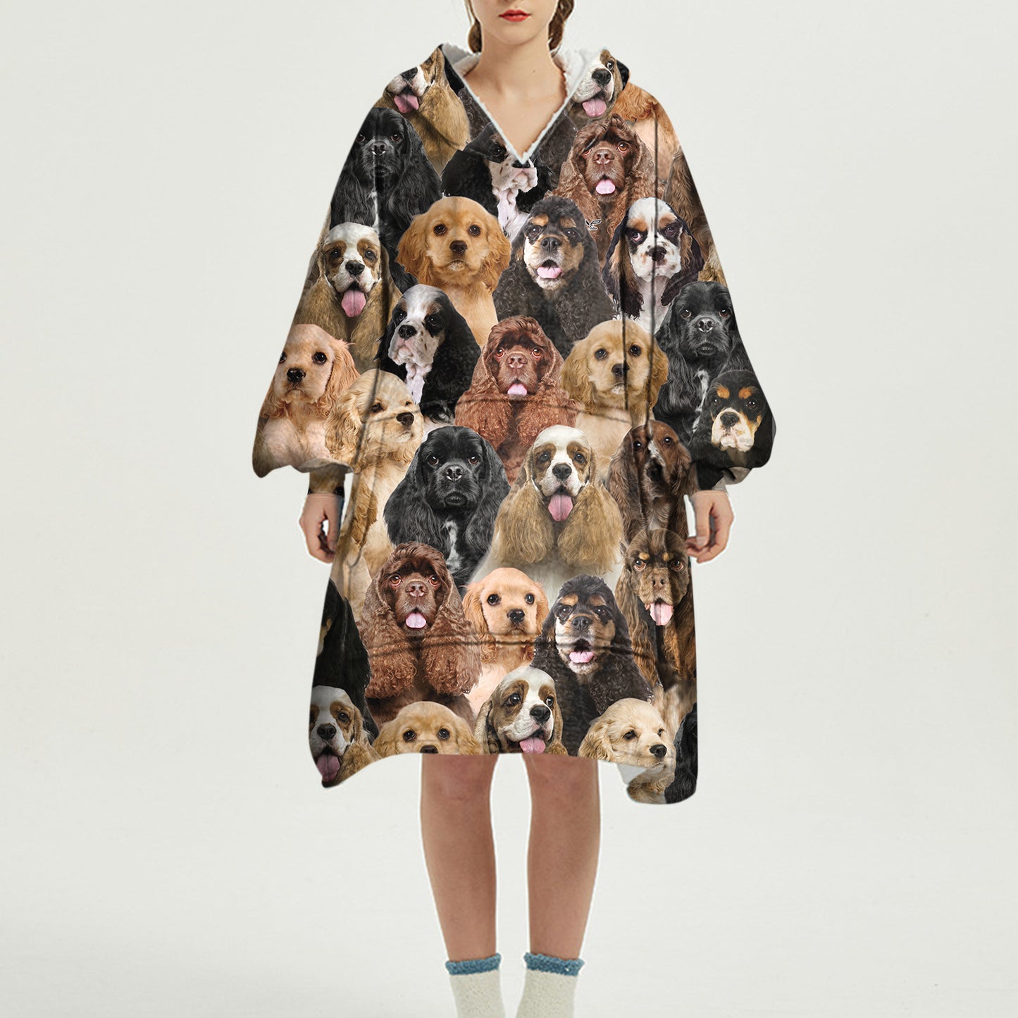 Warm Winter With American Cocker Spaniels - Fleece Blanket Hoodie