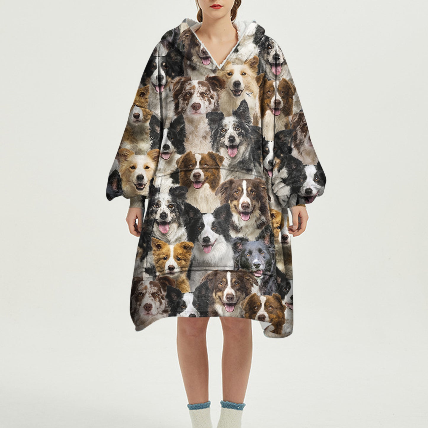 Warm Winter With Border Collies - Fleece Blanket Hoodie