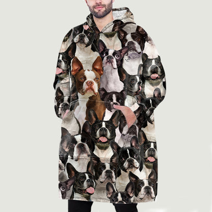 Warm Winter With Boston Terriers - Fleece Blanket Hoodie