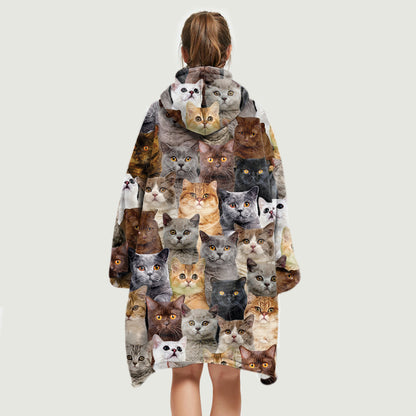 Warm Winter With British Shorthair Cats - Fleece Blanket Hoodie