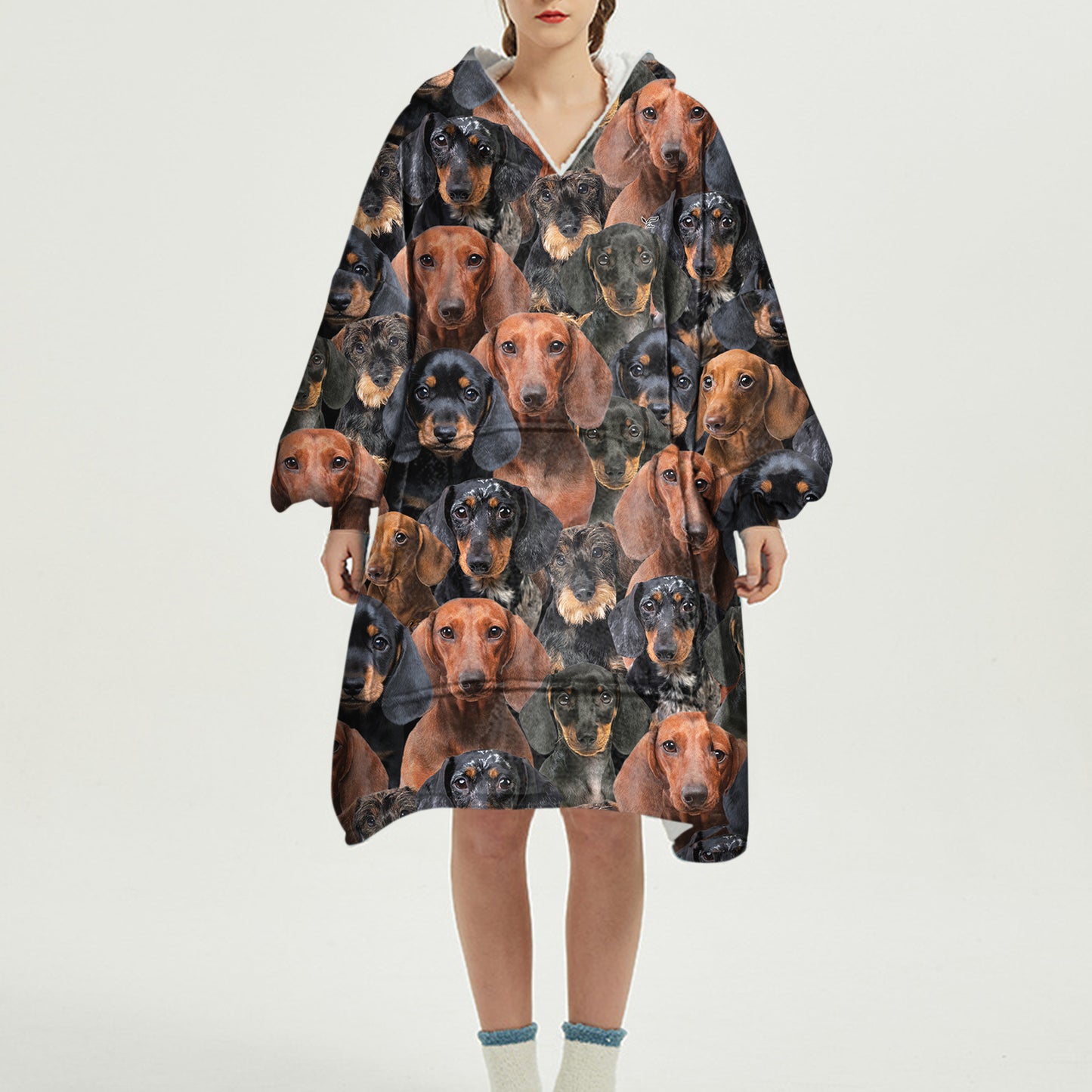 Warm Winter With Dachshunds - Fleece Blanket Hoodie