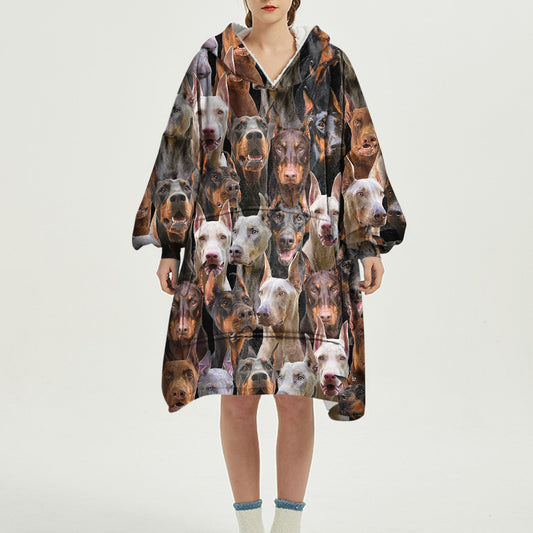 Warm Winter With Doberman Pinschers - Fleece Blanket Hoodie