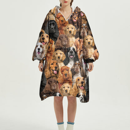 Warm Winter With English Cocker Spaniels - Fleece Blanket Hoodie