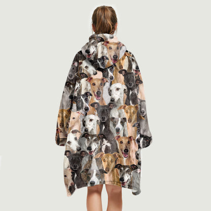 Warm Winter With Greyhounds - Fleece Blanket Hoodie