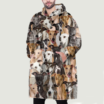 Warm Winter With Greyhounds - Fleece Blanket Hoodie