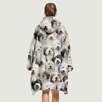 Warm Winter With Old English Sheepdogs - Fleece Blanket Hoodie