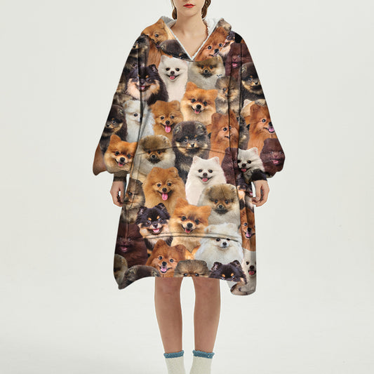 Warm Winter With Pomeranians - Fleece Blanket Hoodie