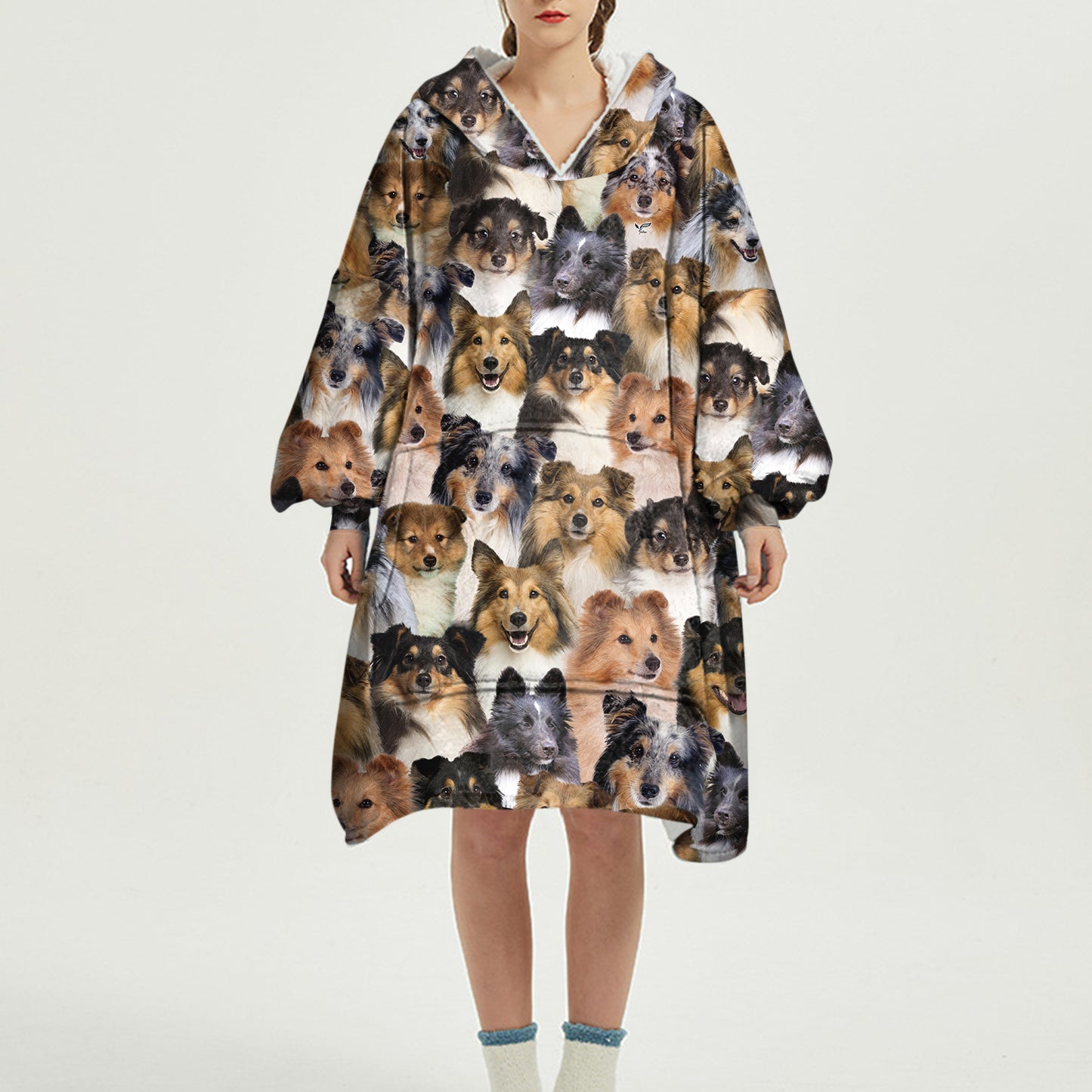 Warm Winter With Shetland Sheepdogs - Fleece Blanket Hoodie