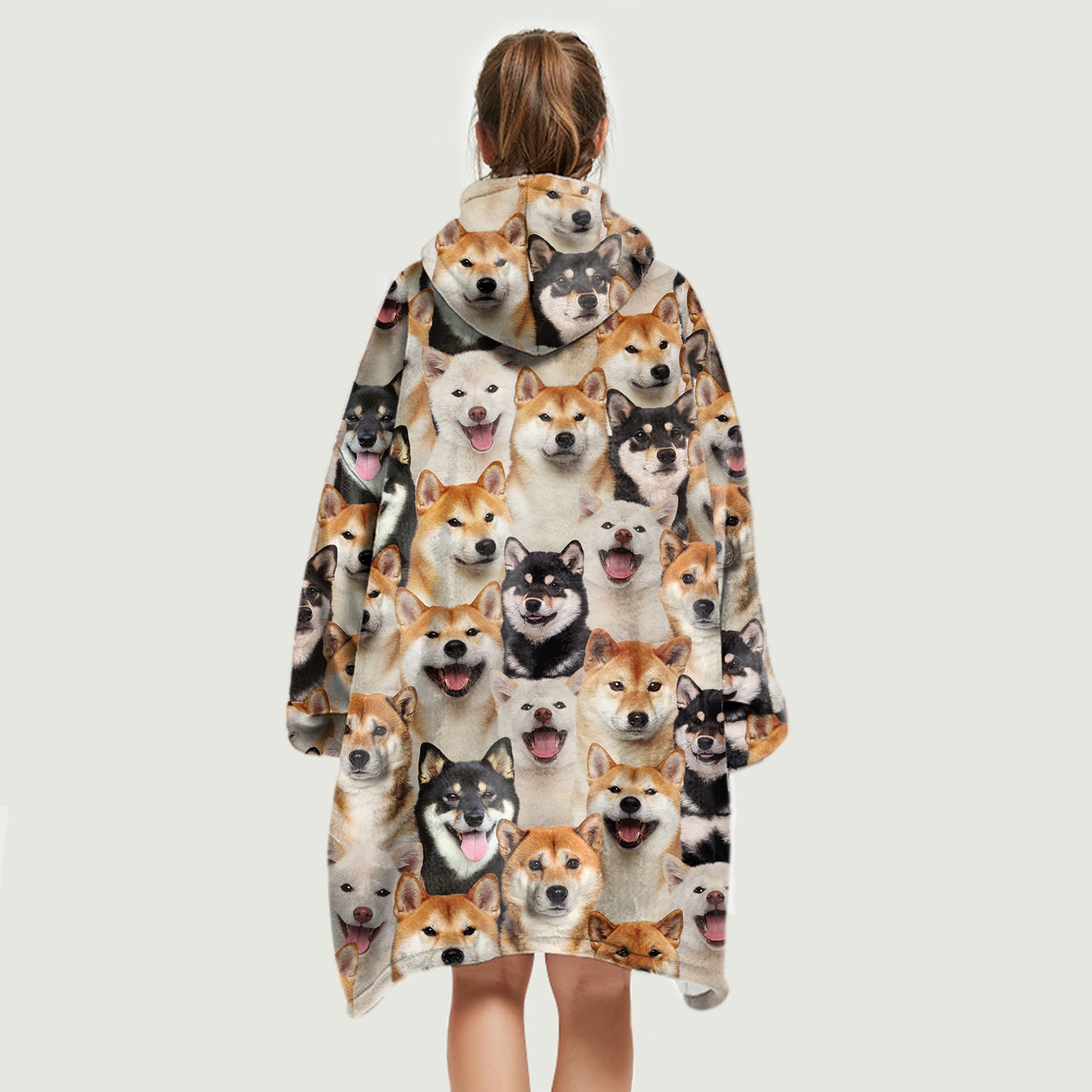 Warm Winter With Shiba Inus - Fleece Blanket Hoodie