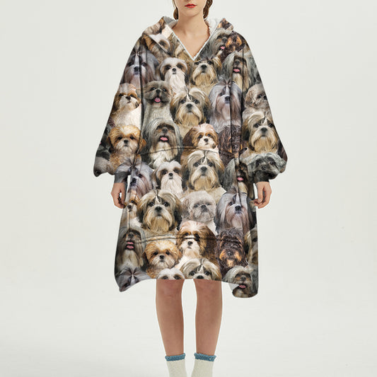 Warm Winter With Shih Tzus - Fleece Blanket Hoodie