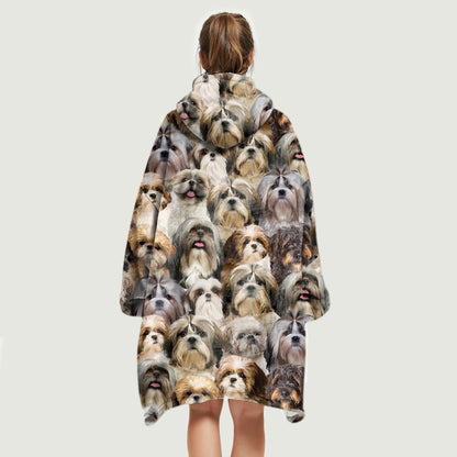 Warm Winter With Shih Tzus - Fleece Blanket Hoodie