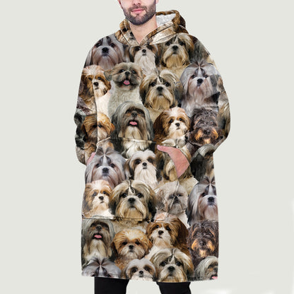 Warm Winter With Shih Tzus - Fleece Blanket Hoodie