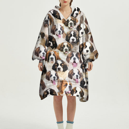 Warm Winter With St. Bernards - Fleece Blanket Hoodie