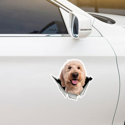 Nous aimons rouler en voiture - Autocollant Goldendoodle pour voiture/porte/réfrigérateur/ordinateur portable V2