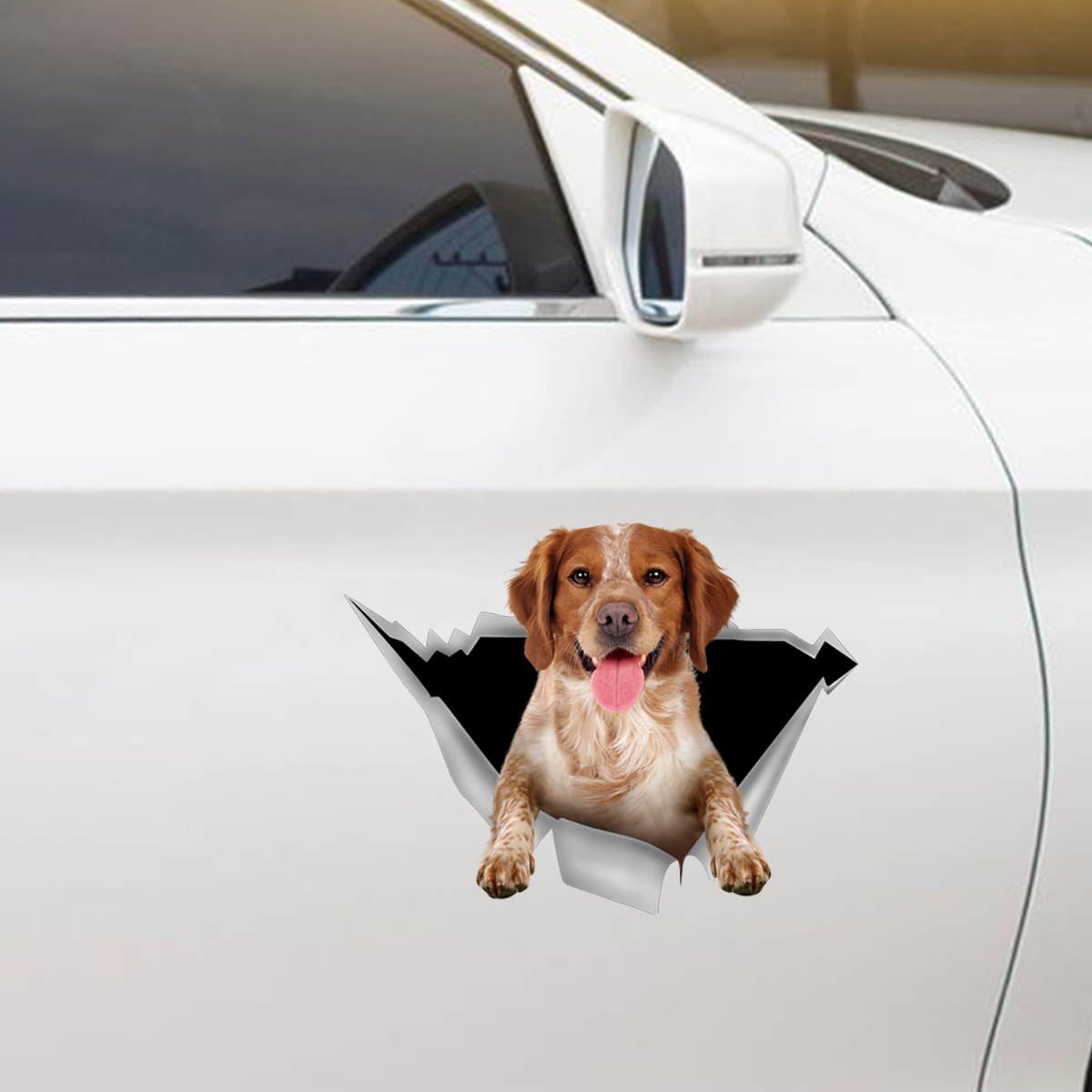 We Like Riding In Cars – Brittany Spaniel Auto-/Tür-/Kühlschrank-/Laptop-Aufkleber V1