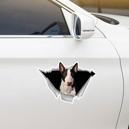 Nous aimons rouler dans les voitures - Bull Terrier Autocollant de voiture/porte/réfrigérateur/ordinateur portable V2