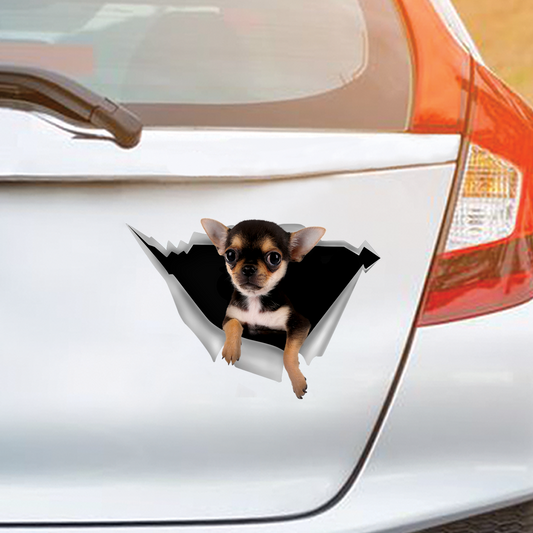 Nous aimons rouler en voiture - Autocollant Chihuahua pour voiture/porte/réfrigérateur/ordinateur portable V4