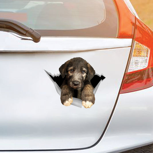 We Like Riding In Cars – Irish Wolfhound Auto-/Tür-/Kühlschrank-/Laptop-Aufkleber V1