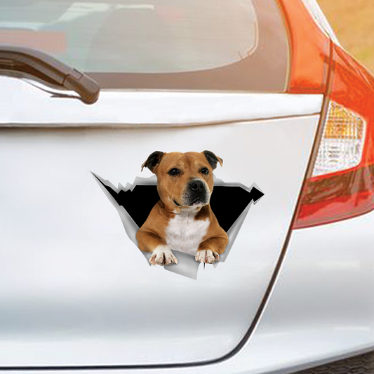 Nous aimons rouler dans les voitures - Staffordshire Bull Terrier Autocollant de voiture/porte/réfrigérateur/ordinateur portable V3