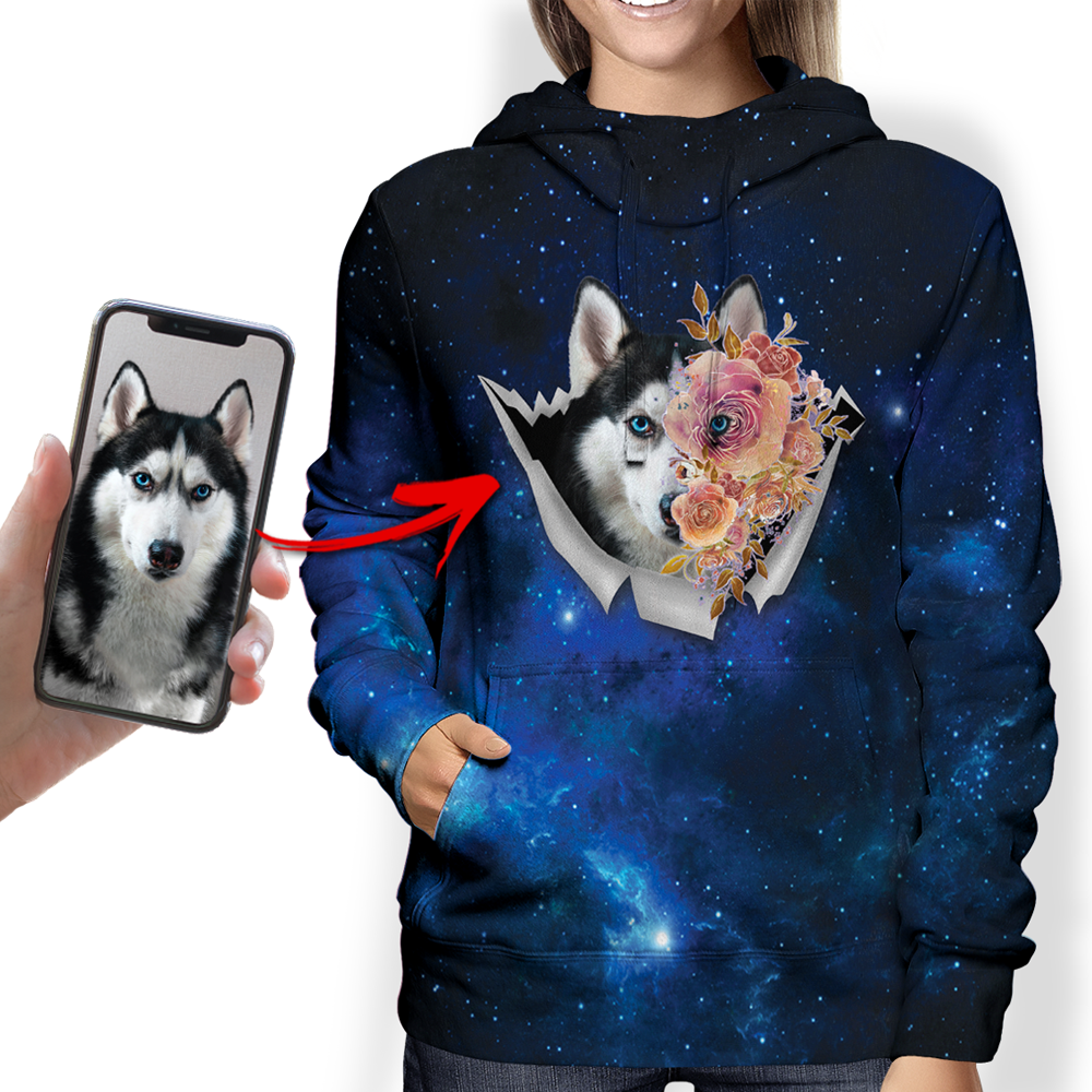 Schöne Blumen – personalisierter Kapuzenpullover mit dem Foto Ihres Haustiers V2