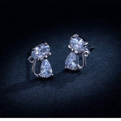 BM Lovely Cat With Bow 925 Sterling Silver Stud Earrings