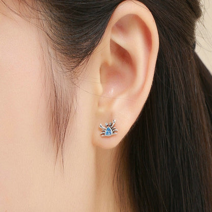 BM 925 Sterling Silver Cute Ocean Crab Small Blue Stud Earrings