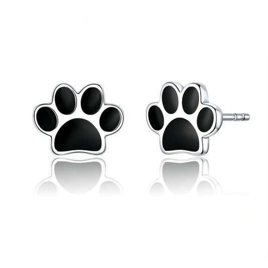 BM 925 Sterling Silver Enamel Dog Paw Earrings