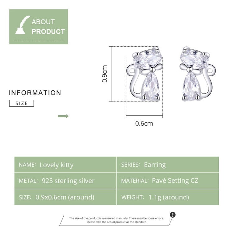 Boucles d'oreilles à tige en argent sterling 925 BM Lovely Cat avec nœud