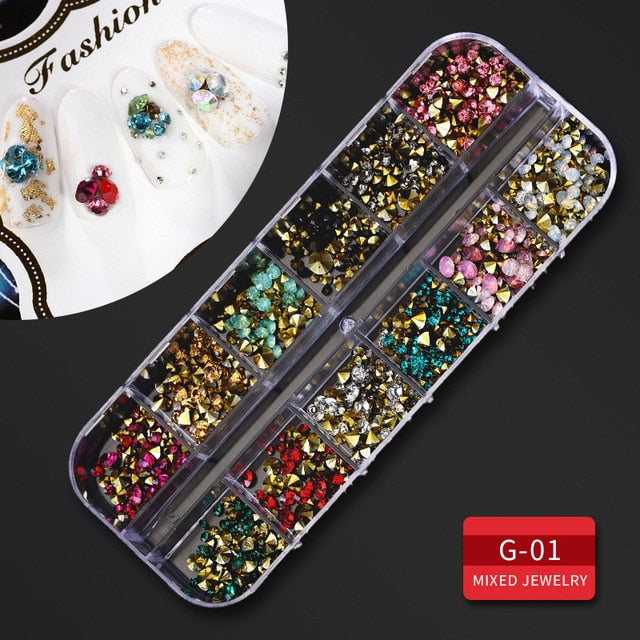 3D Glitter Nail 12 Grid Multi-Size FM