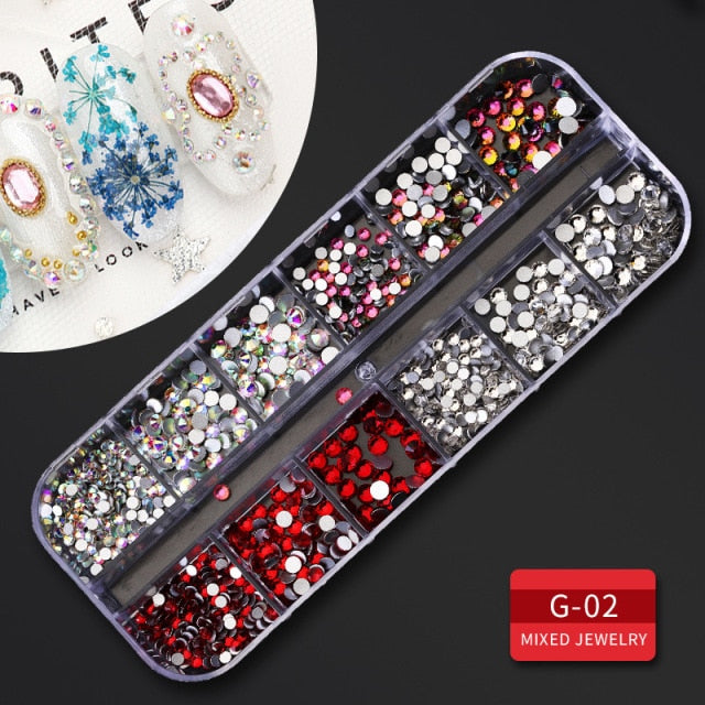 3D Glitter Nail 12 Grid Multi-Size FM