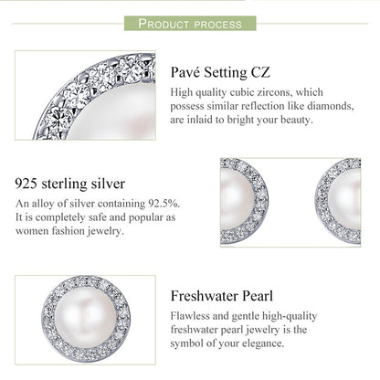 BM 925 Sterling Silver Classic Round Sparkling Pearl Stud Earrings