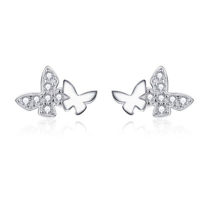BM 925 Sterling Silver Simple Dancing Butterfly Stud Earrings