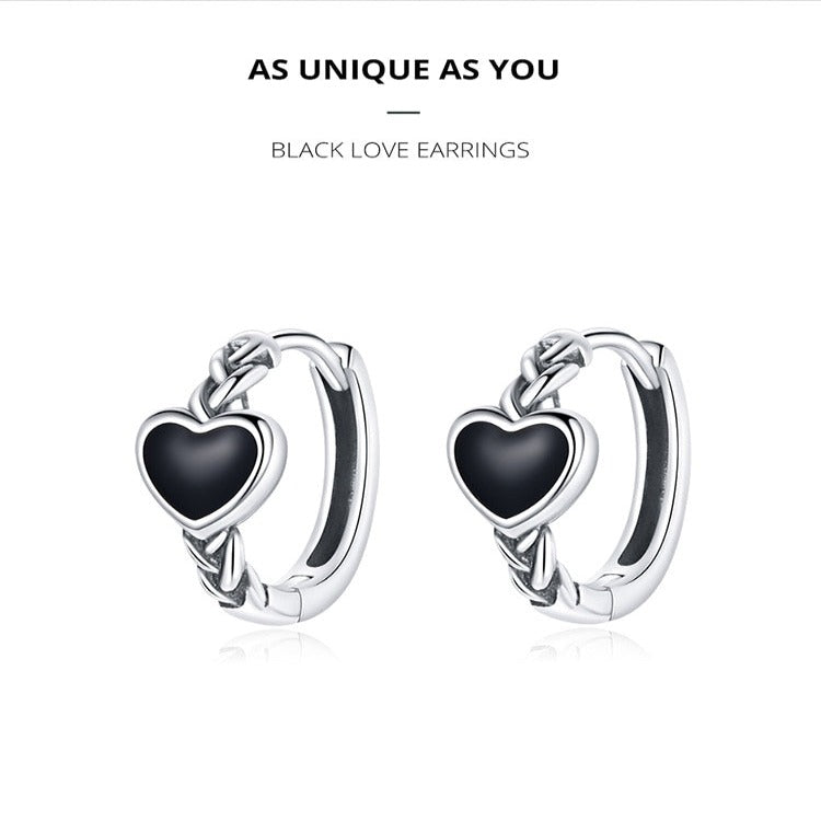 BM 925 Sterling Silver Black Love Earrings