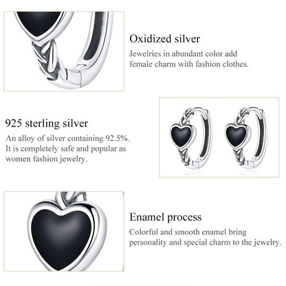 BM 925 Sterling Silver Black Love Earrings