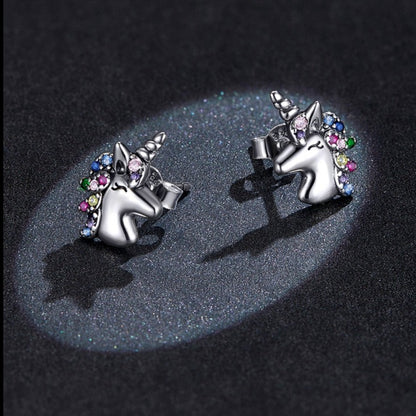 Boucles d'oreilles licorne BM Rainbow Zircon en argent sterling 925 