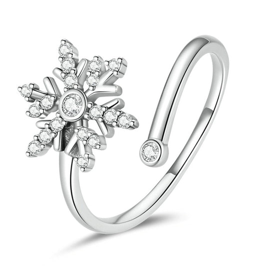 BM Offene Ringe aus 925er-Sterlingsilber mit Schneeflocken und weißem Kristall