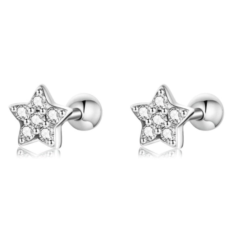 BM 925 Sterling Silver Pearls Ear Buckle Simple Crystal Heart Star Stud Earrings