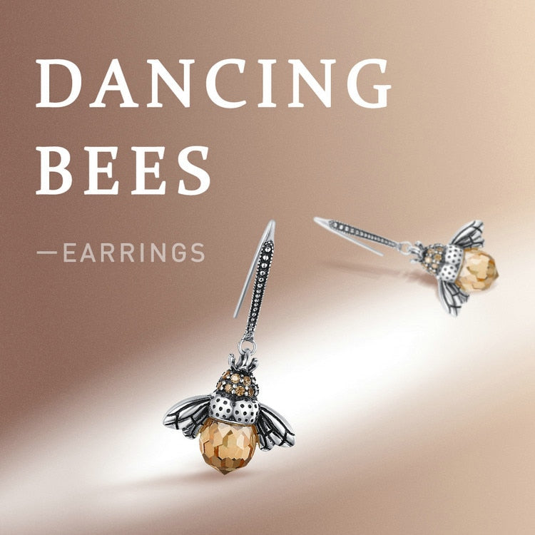 BM 925 Sterling Silver Lovely Orange Bee Animal Drop Earrings