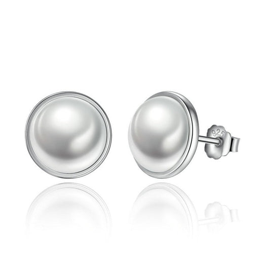 BM 925 Sterling Silver Round White Pearl Stud Earrings