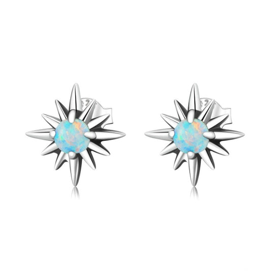 BM 925 Sterling Silver Brilliant Opal Star Stud Earrings