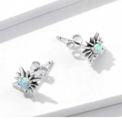 BM 925 Sterling Silver Brilliant Opal Star Stud Earrings