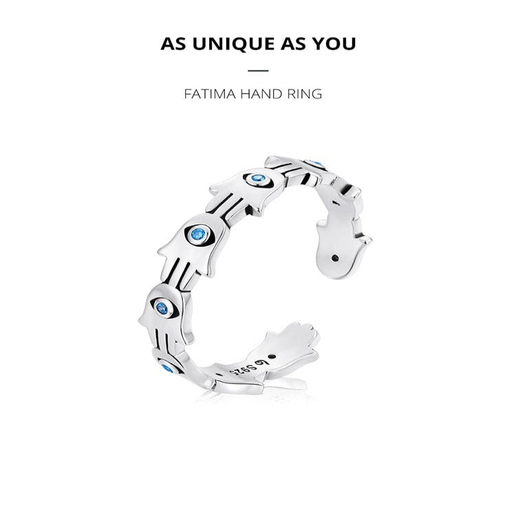 BM 925 Sterling Silver Open Size Stackable Hand Of Fatima Silver Rings