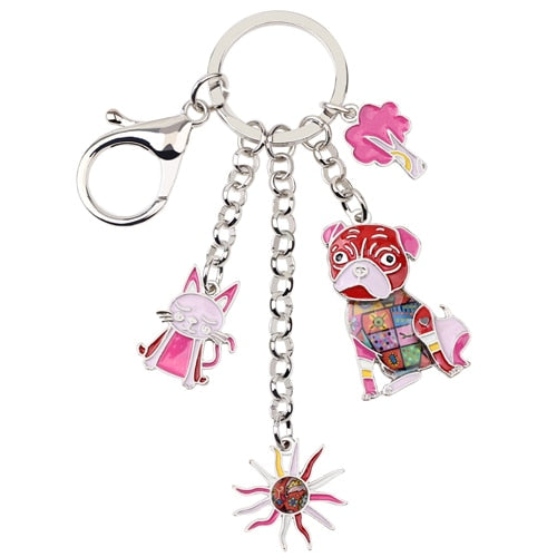 Cat Sunflower Pug Key Chain